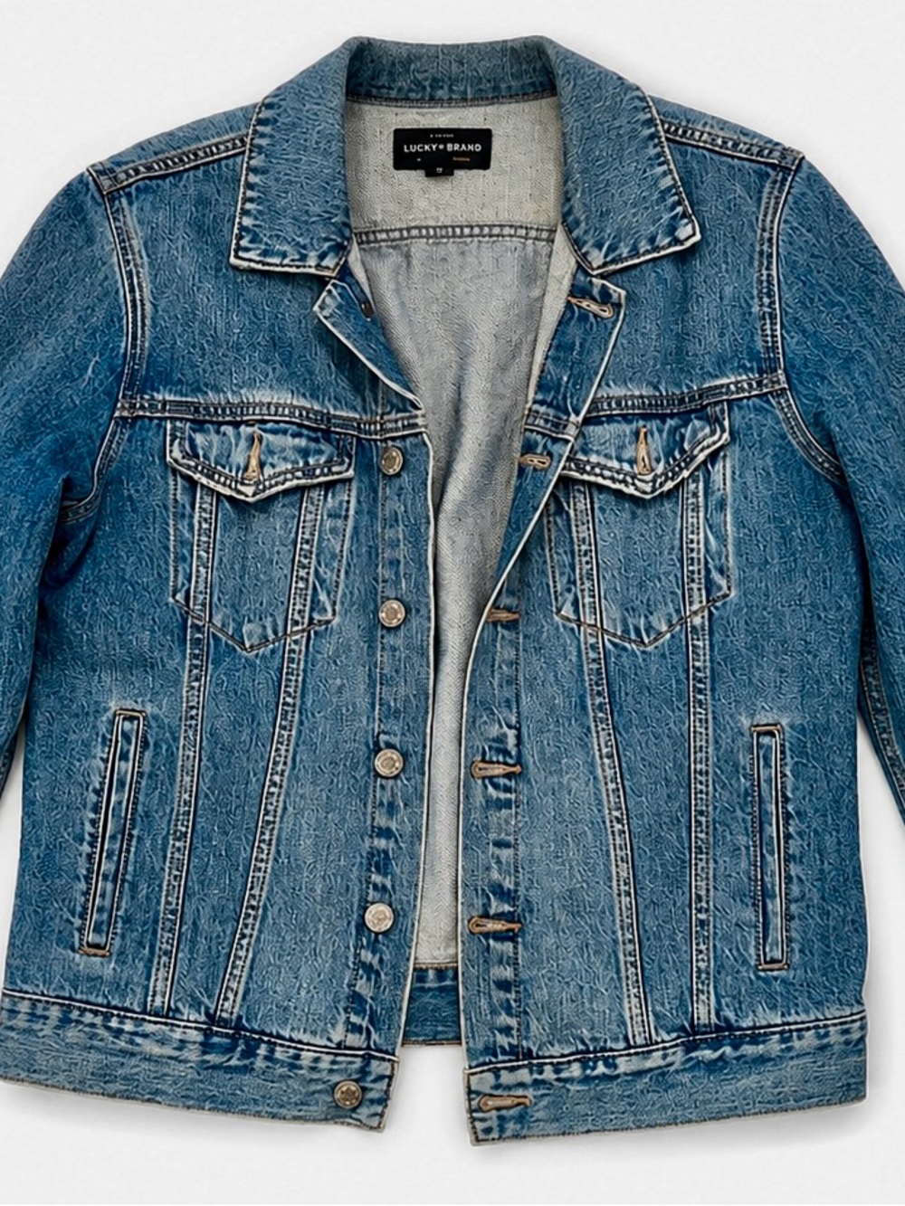 Lucky Brand Light Blue Distressed Denim Jacket
